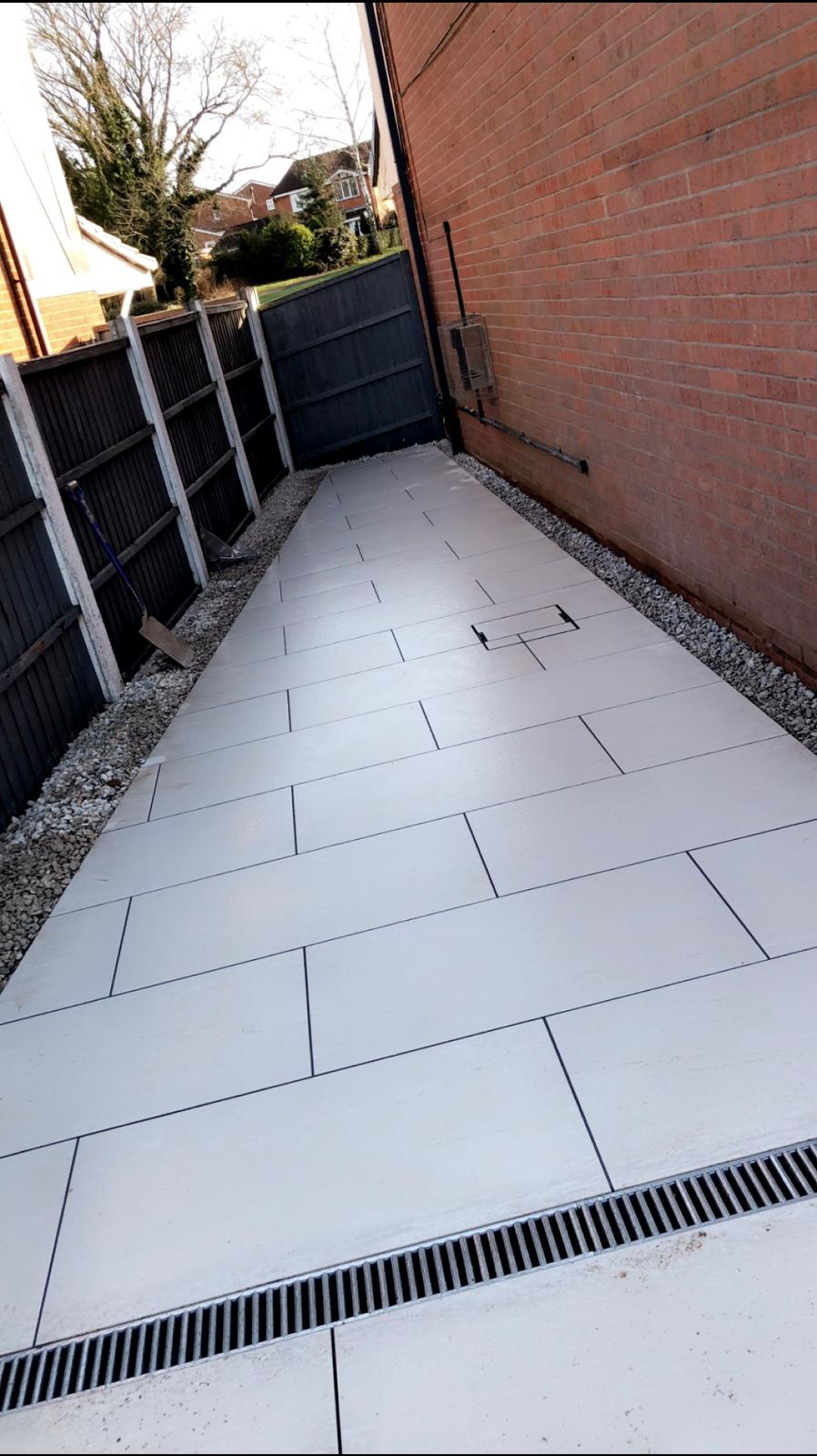 Raised grey decking with matching steps