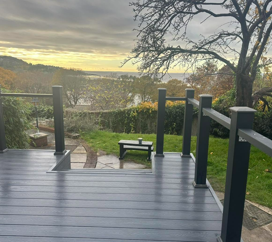 View-facing elevated decking and rail system